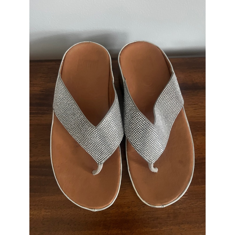 Fitflop Women's Lulu‎ Glitz Silver Stones Beading Fashion Sandals Size 6 EUC
